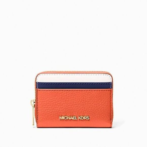 New Michael Kors Jet Set Travel Medium Zip Around Card Case Wallet Red Clay - Picture 1 of 2